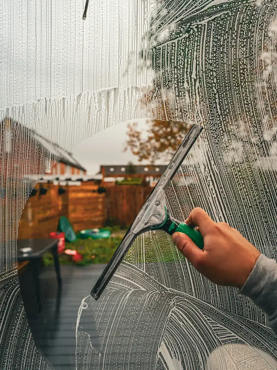 Sorgfältige Reinigung einer Wandfläche im Detail